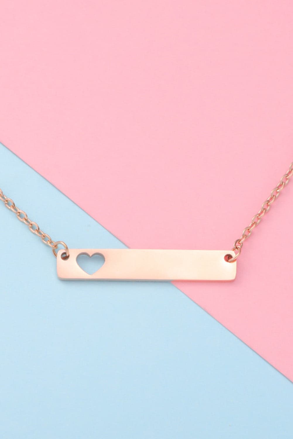 Pink Stainless Steel Bar Heart Cutout Necklace - L&B MAMA